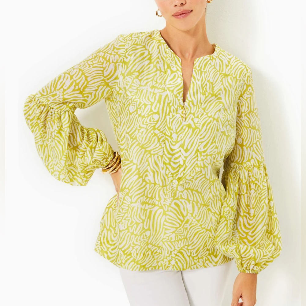 Lilly Pulitzer Laurelie Top Jardin Green Zee Bebe Preppy Resort Linen Size 10